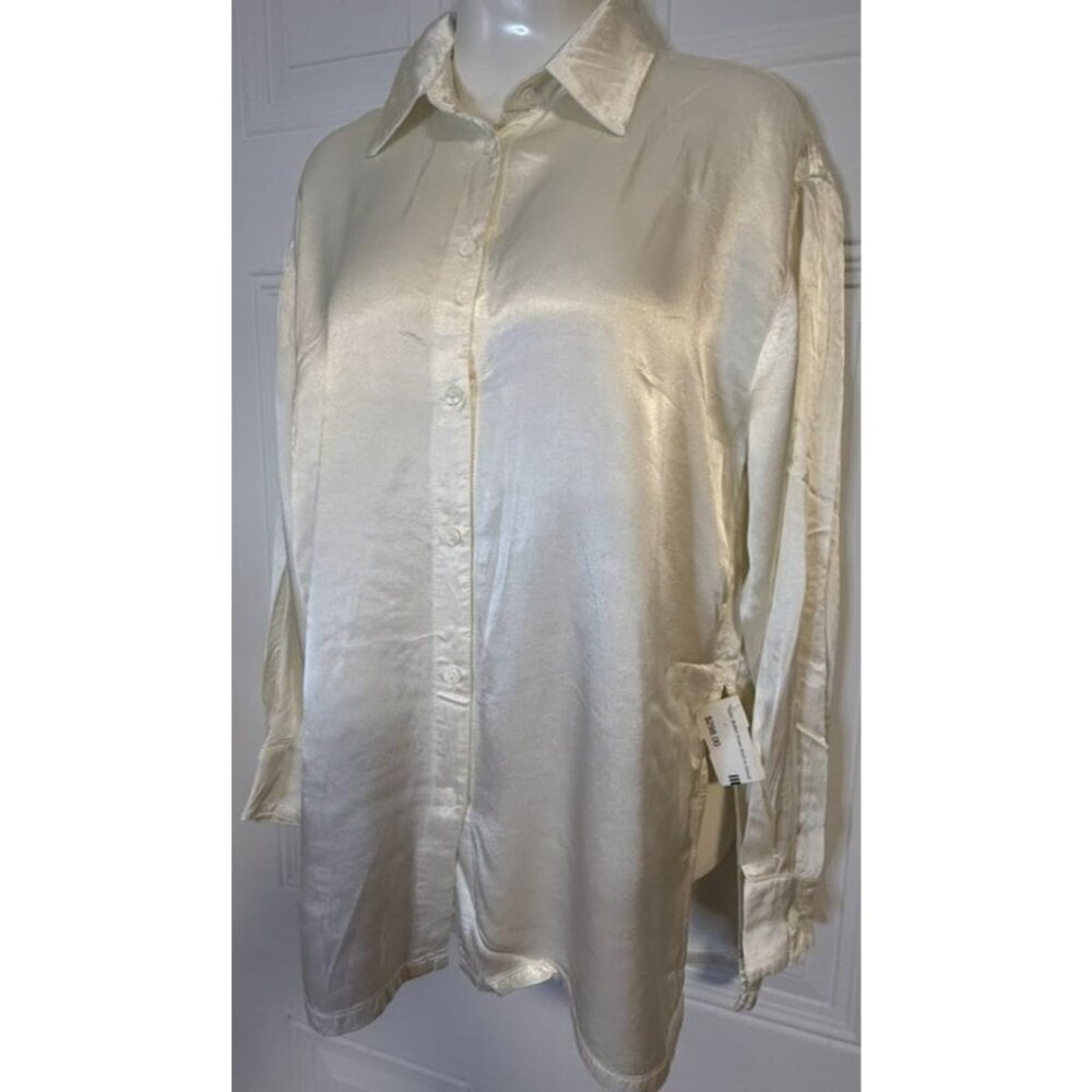 Enza Costa Blouse Button Down SZ 0 Relaxed Shimmery Glam